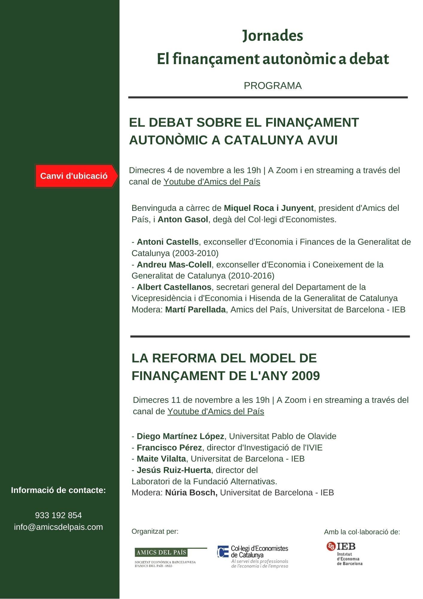 Programa Jornades sobre el model de finan�ament auton�mic